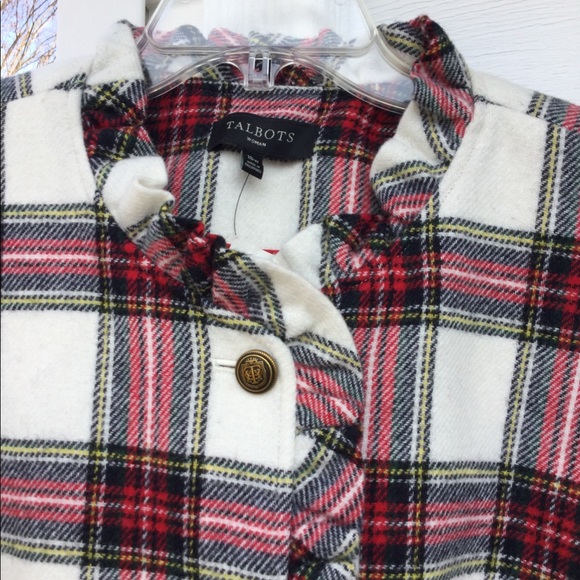 NWT Talbots White Red Green Plaid Ruffle Collar - Picture 3 of 7